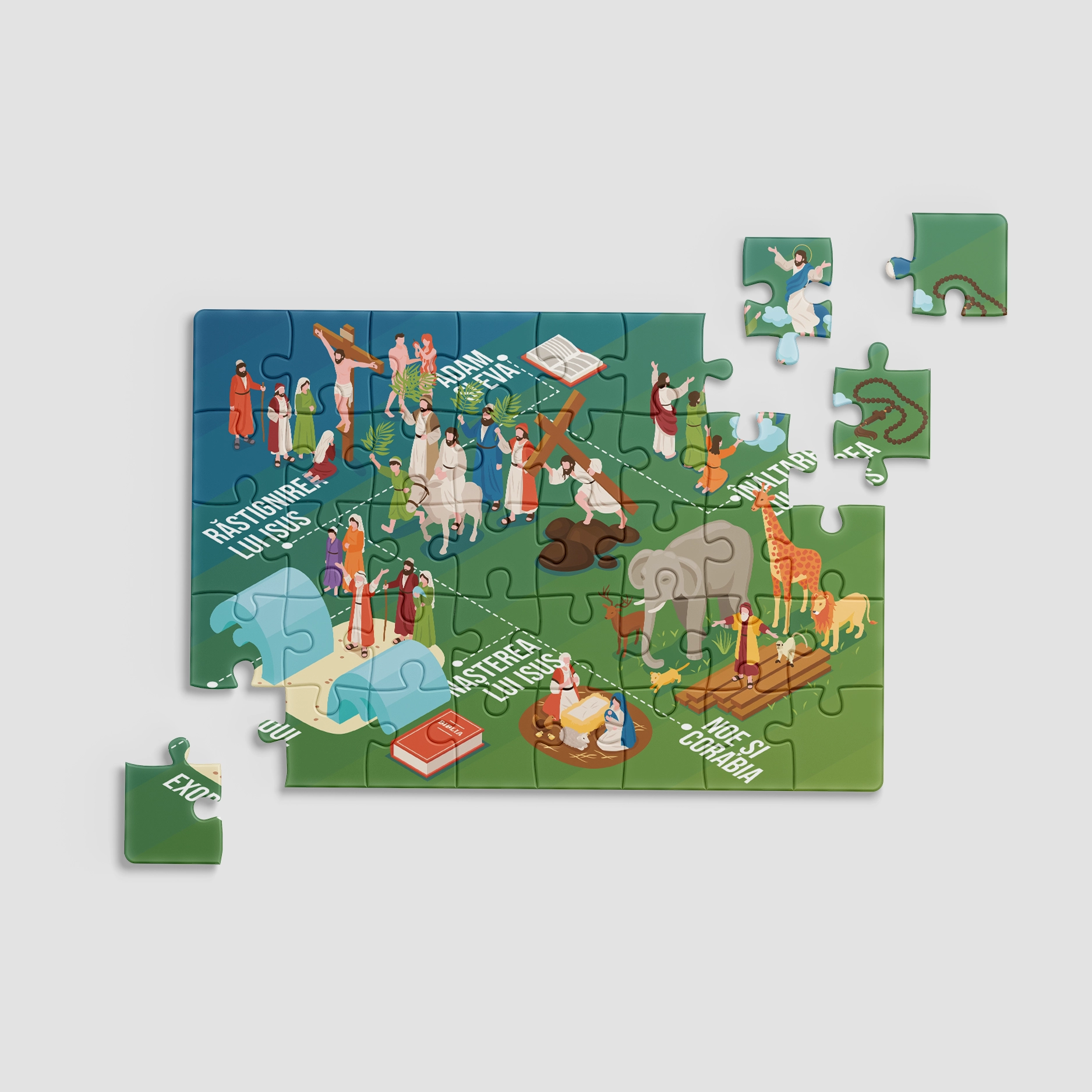 Puzzle, cadou copii cu scene biblice 29x20cm